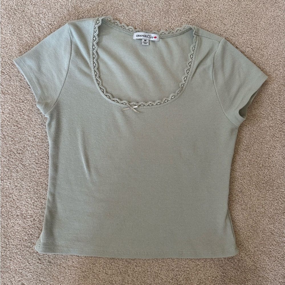 Stylish Sage Green Ribbed Tee